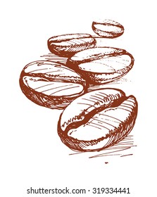 painted coffee beans, sketch, vector drawing, perfect ingredient, choice grain