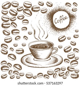 painted coffee beans, sketch, vector drawing, perfect ingredient, choice grain