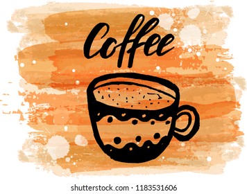 Painted coffee cup with handwritten modern calligraphy lettering 