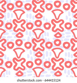 painted color, graphic pattern of circles and crosses with textures on a white background