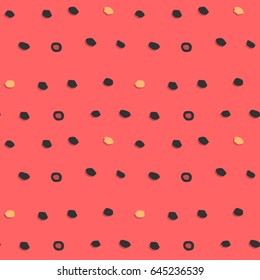 painted color, graphic pattern of circles and spots with textures on a red background