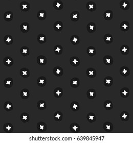 painted color of the graphic pattern of white circles and crosses with textures on a black background