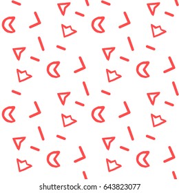 painted color pattern of graphic arrows, half-circles, lines texture on white background