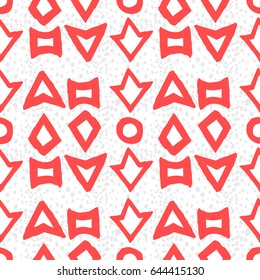 painted color pattern of graphic arrows and triangles with textures on a white background