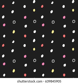 painted color pattern of the graphics of white, red, pink dots and circles with textures on a black background