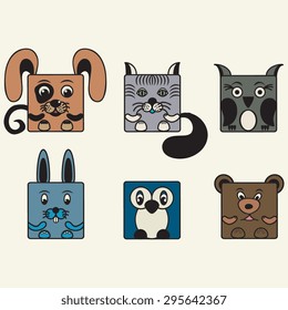 painted, color set square animals