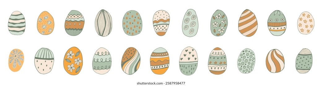 Painted colored eggs big set. Colored eggs isolated on white background. Traditional image for Easter holiday. Easter. Holiday. Vector illustration.