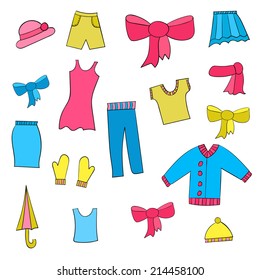 Painted colorful clothes, vector icons