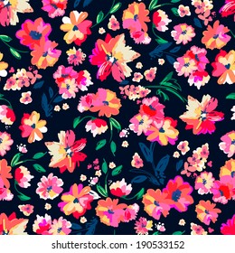 Painted colorful flowers ~ seamless vector background