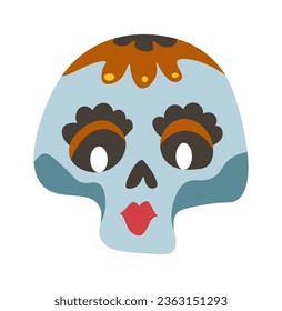 Painted colorful skull for dias de los muertos, day of the dead holiday celebration in Mexico. Mexican traditions and culture, Skeleton with makeup and floral design decor. Vector in flat style