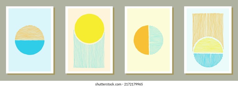 Painted contemporary banners vector collection. Watercolor stains collage. Scandinavian style design. Stylish office poster layouts. Doodle elements.