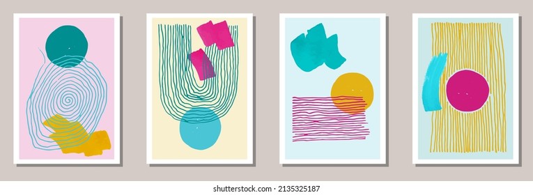 Cubiertas contemporáneas pintadas de colección vectorial. Las formas de manchas de color de agua. Diseño de estilo japonés. Diseños de afiches de pared juvenil. Elementos de trazo de pincel.