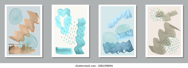Painted creative banners vector collection. Watercolor splats patterns. Scandinavian style frames. Youth banner templates. Doodle elements.