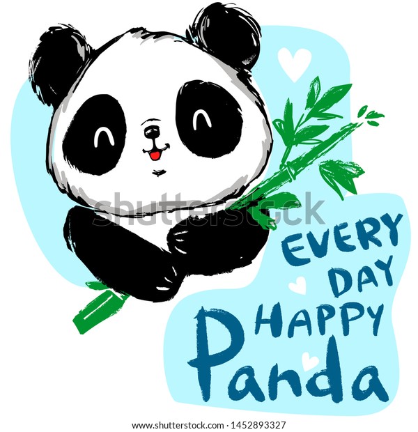 Painted Cute Panda Bear Bamboo Handwritten Stock Vector Royalty Free