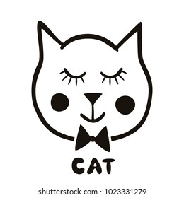 Painted cute vector cat. Creative background for design of cards, covers, textiles, paper, stickers. Children's illustrations for printing.