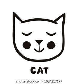 Painted cute vector cat. Creative background for design of cards, covers, textiles, paper, stickers. Children's illustrations for printing. black and white.