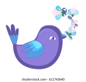 Painted decorative bird with flowers.