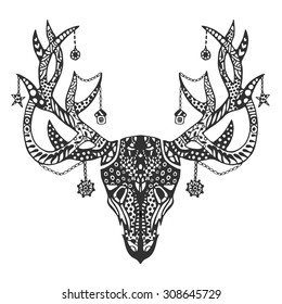 Painted deer skull in the style of doodle.