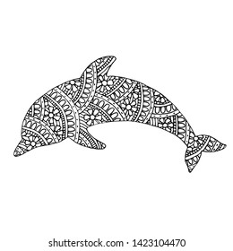 Painted dolphin black and white patterns. Art illustration. White background