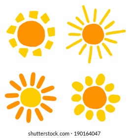 Painted doodle sun icons. Vector illustration