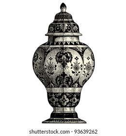 Painted earthenware pot - vintage engraved illustration - "L'industrie et l'art décoratif aux deux derniers siècles" ed. Firmin-Didot - Paris