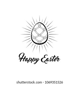 Painted Easter egg. Greeting card. Easter holiday. Happy Easter inscription. Vector illustration
