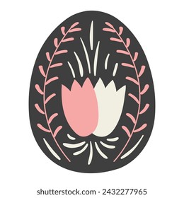 Painted Easter egg hand drawn illustration. Line art style design, isolated vector. Easter holiday clip art, seasonal card, banner, poster, element