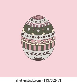 Painted Easter egg on pink background in green and pink colors. Vector image