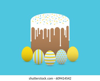 Painted easter eggs with easter cake
