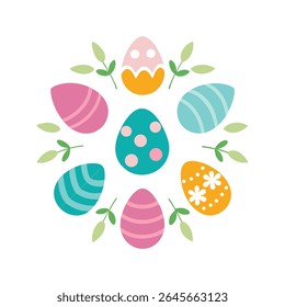 Painted Easter Eggs in Circular Floral Composition