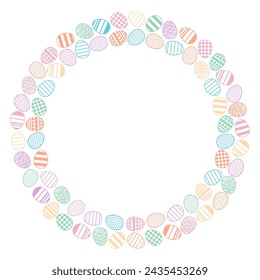 Painted Easter eggs circular frame with copy space on transparent. Line art style design, isolated vector. Easter holiday clip art, seasonal card, banner, poster, element