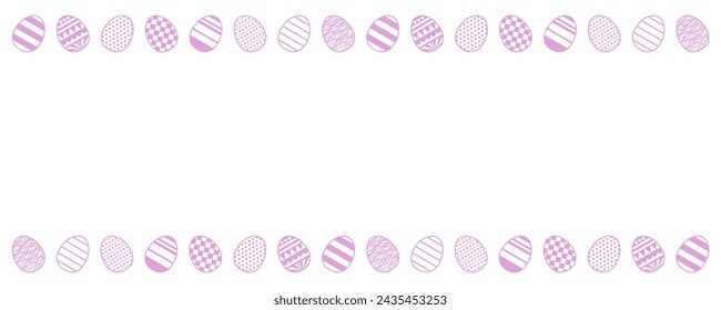 Painted Easter eggs frame, border with copy space on transparent. Line art style design, isolated vector. Easter holiday clip art, seasonal card, banner, poster, element