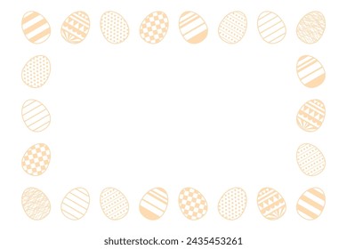 Painted Easter eggs frame, border with copy space on transparent. Line art style design, isolated vector. Easter holiday clip art, seasonal card, banner, poster, element