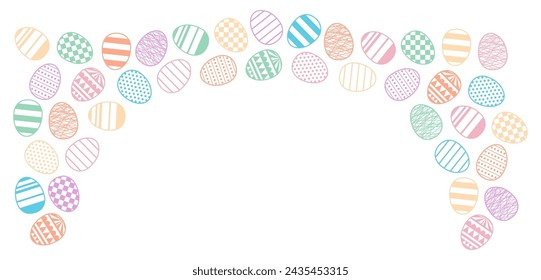 Marco de huevos de Pascua pintado, borde con espacio de copia en transparente. Diseño de estilo de arte de línea, vector aislado. Clip art de vacaciones de Pascua, tarjeta de temporada, banner, póster, elemento, fondo