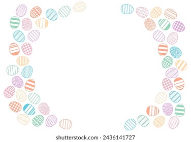 Painted Easter eggs frame, border with copy space on transparent. Line art style design, isolated vector. Easter holiday clip art, seasonal card, banner, poster, element, background