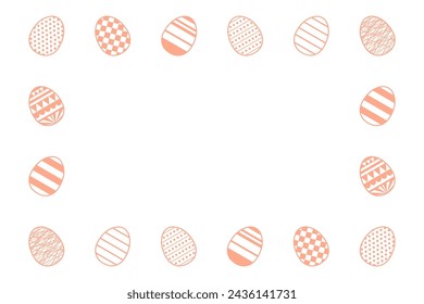 Painted Easter eggs frame, border with copy space on transparent. Line art style design, isolated vector. Easter holiday clip art, seasonal card, banner, poster, element