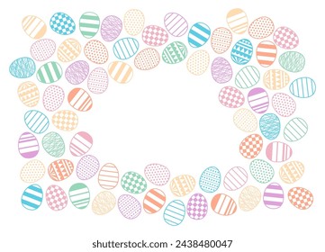 Painted Easter eggs frame, border with copy space on transparent. Line art style design, isolated vector. Easter holiday clip art, seasonal card, banner, poster, element, background