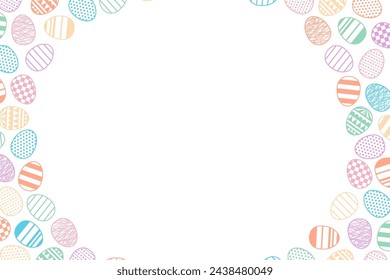 Painted Easter eggs frame, border with copy space on transparent. Line art style vector design. Easter holiday seasonal card, banner, poster, element, background