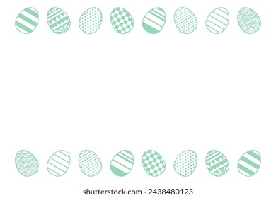 Painted Easter eggs frame, border with copy space on transparent. Line art style design, isolated vector. Easter holiday clip art, seasonal card, banner, poster, element