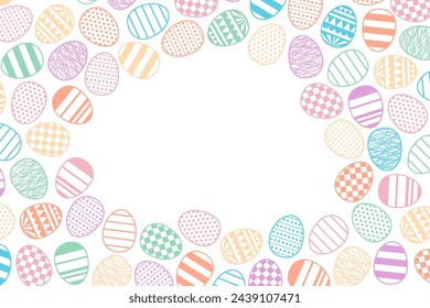 Marco de huevos de Pascua pintado, borde con espacio de copia en transparente. Diseño vectorial de estilo de arte de línea. Clip art de vacaciones de Pascua, tarjeta de temporada de vacaciones de Pascua, banner, póster, elemento, fondo