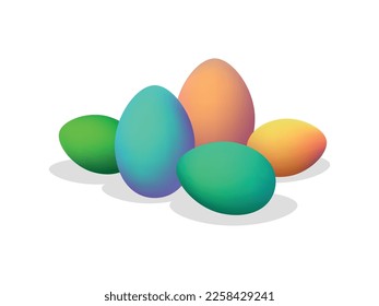 Painted Easter eggs isolated on white background. Composition of colorful eggs with pastel gradient. Christ is risen, Happy Easter. Design for greeting card, banners and posters. Vector illustration