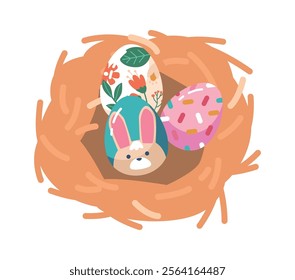 Painted easter eggs in nest