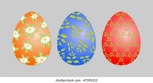 painted Easter eggs on grey background