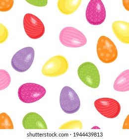 Painted Easter eggs seamless pattern. Festive background.