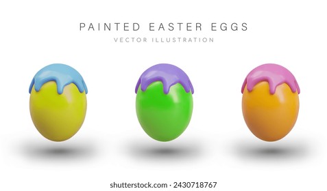 Painted Easter eggs. Set of vector realistic elements of different colors