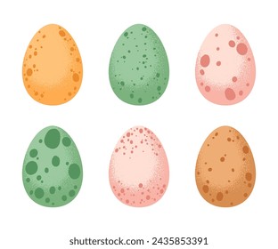 Painted Easter eggs. Easter traditional treat, hand drawn spotted eggs, cute chocolate or chicken eggs flat vector illustration set. Spring holidays decorative eggs