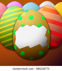 painted Easter eggs without the shell in the center brown background