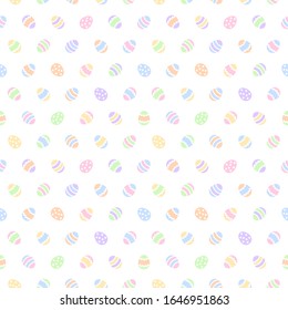 Painted Easter, Paschal eggs seamless repeat vector pattern. Colorful tiny eggs regular texture. Flat design spring holiday background. Multicolor template for cards, greetings. Rainbow colors.