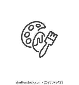 Painted Egg line icon. linear style sign for mobile concept and web design. Egg with paintbrush and palette outline vector icon. Symbol, logo illustration. Vector graphics