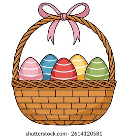Painted eggs basket isolated vector illustration on white background